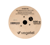 Кабель коаксиальный VEGATEL RG-58 A/U Cu (ГОСТ, PE, черный) бухта 500м